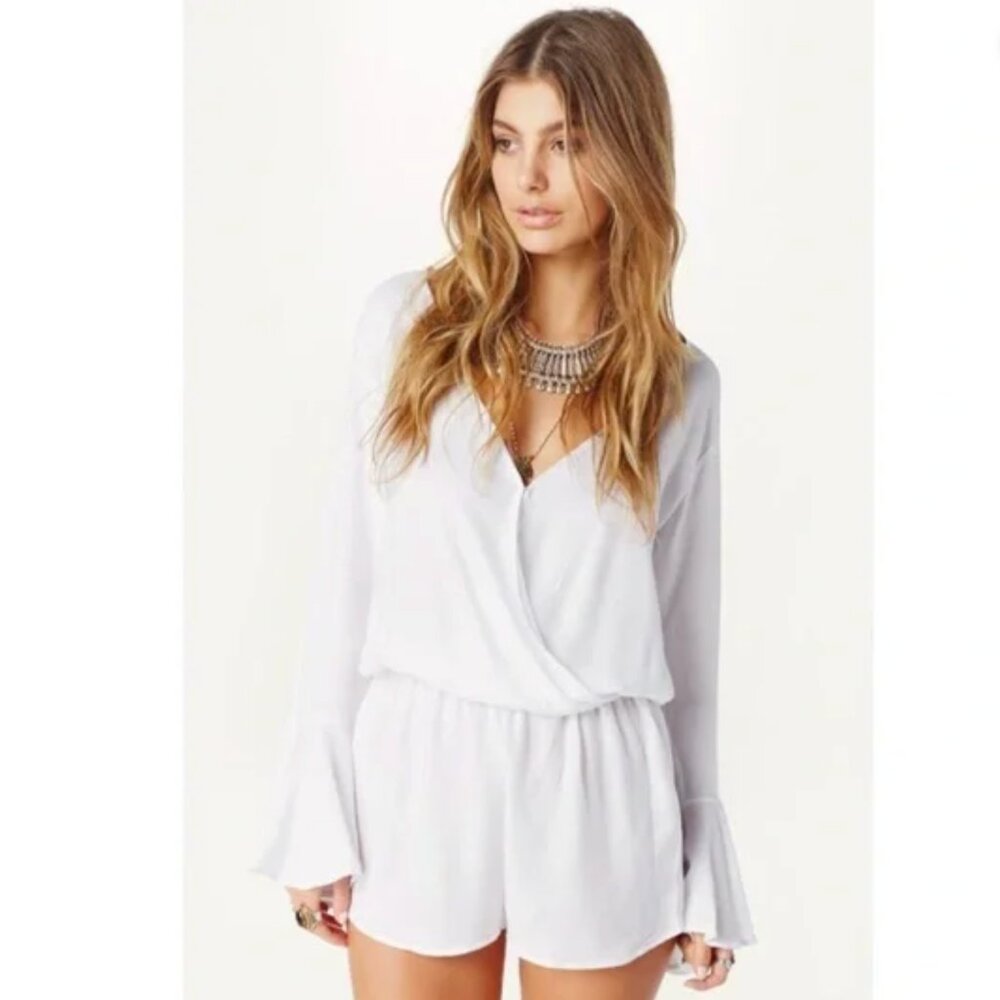 INDAH White Parnell Bell Sleeve Cocktail Romper
